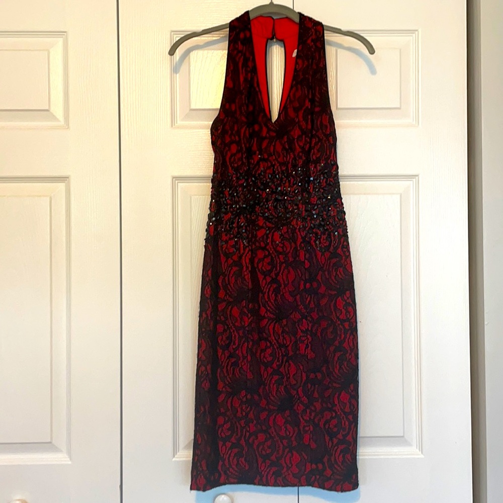 Cache red and black short dress